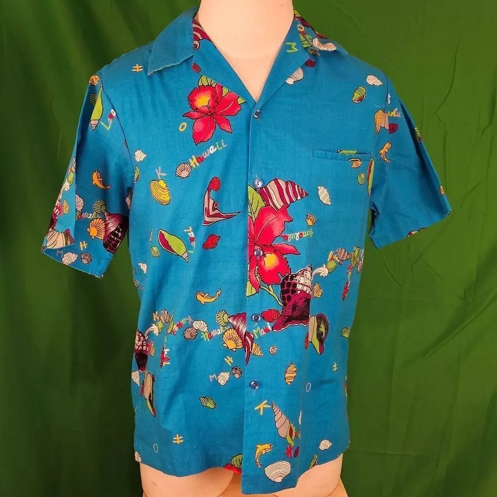 Hilo Hattie Seashell Hawaii Print Short Sleeve Button‎ Down Hawaiian Shirt XL